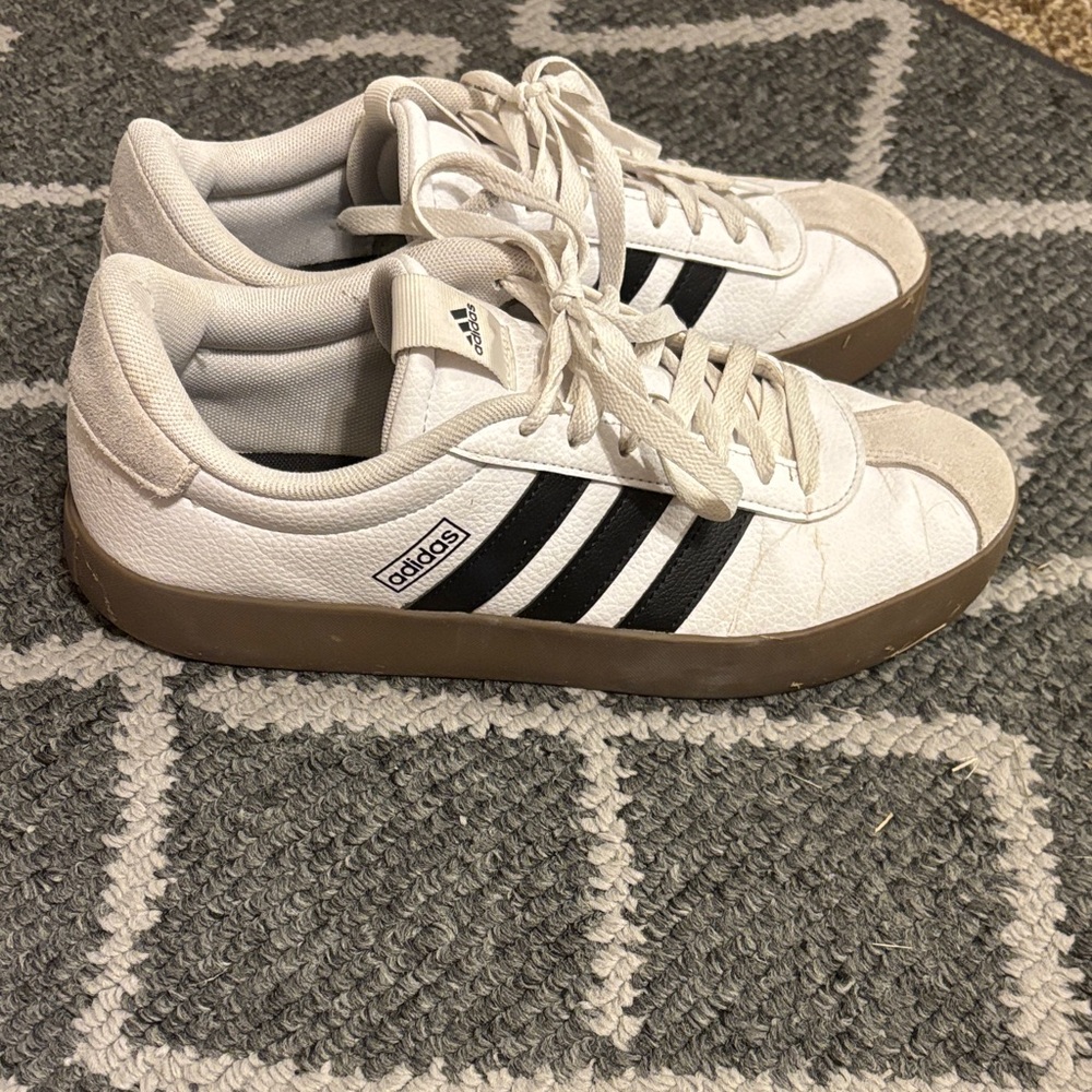 Adidas Women's White and Black Sneakers with Tan Sole